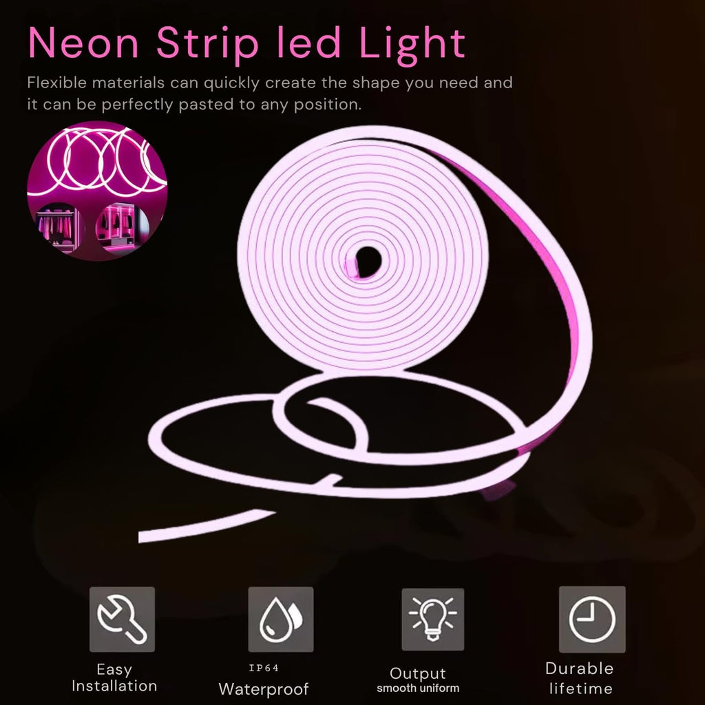 MoonlitDreams 2M Neon LED Strip Light 240 LEDs (120 LED/M) – 10mm Thick, 2X Bright, Direct Plug 220V No Adapter, Waterproof Flexible Rope Light for Home, Bedroom, Room Decor, DIY & Party (Warm White)