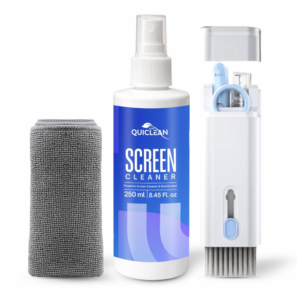 QUICLEAN Laptop Cleaner Kit -250ml with 7-in-1 Gadget Cleaning Machine & 350gsm Cloth for All Screen Cleaning | Machine Cleans,Mobile, Laptop, Keyboard, Earbuds & Lens |Cleaner Cloth for Large Screen
