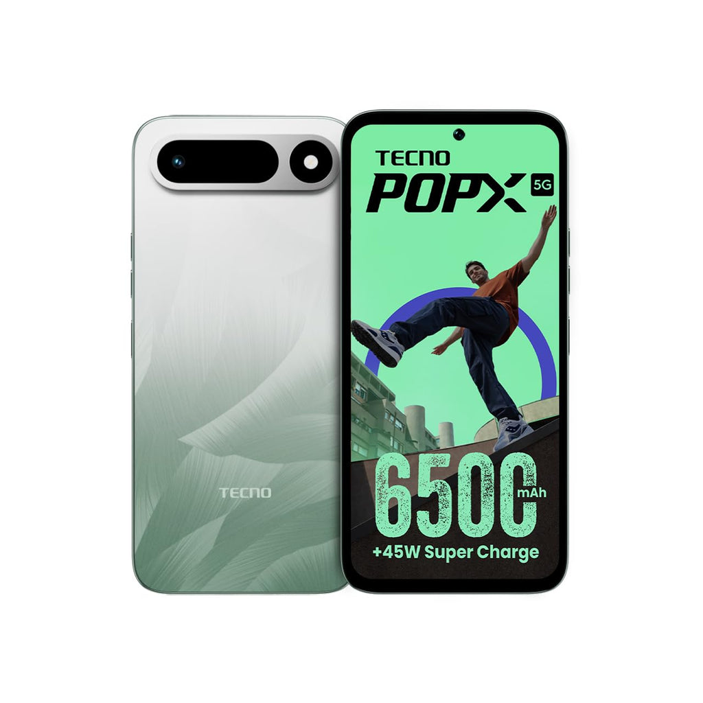 Tecno POP X 5G (Ripple Green, 6GB+128GB) | 6500mAh+45W Fast Charger | IP64 Pro | MIL-STD 810H Protection | Upto 18GB* RAM | Fastest 8X Network Speed* with URSP | 120Hz Smooth Display | 50MP Camera