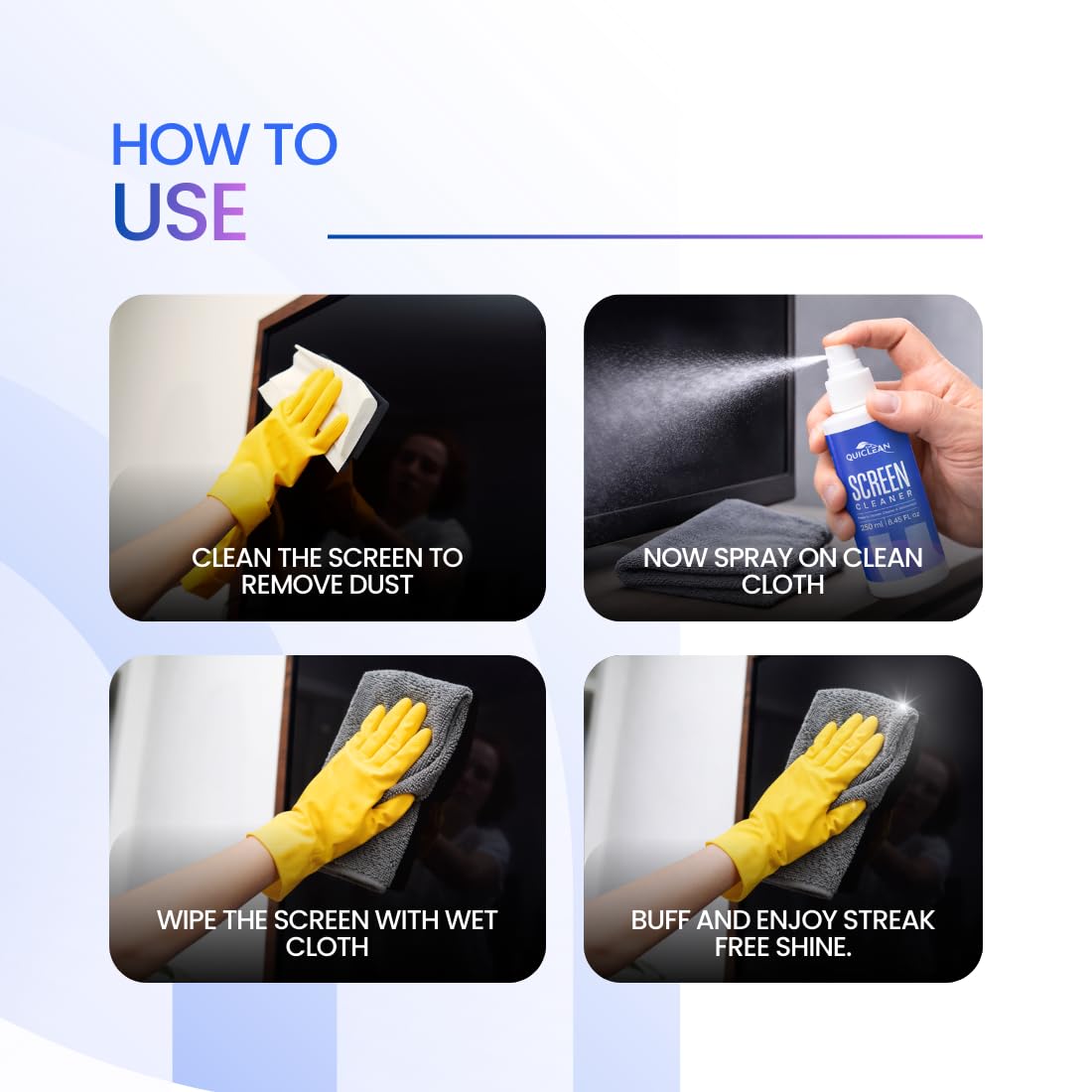 QUICLEAN Laptop Cleaner Kit -250ml with 7-in-1 Gadget Cleaning Machine & 350gsm Cloth for All Screen Cleaning | Machine Cleans,Mobile, Laptop, Keyboard, Earbuds & Lens |Cleaner Cloth for Large Screen
