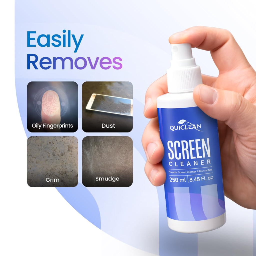 QUICLEAN Laptop Cleaner Kit -250ml with 7-in-1 Gadget Cleaning Machine & 350gsm Cloth for All Screen Cleaning | Machine Cleans,Mobile, Laptop, Keyboard, Earbuds & Lens |Cleaner Cloth for Large Screen