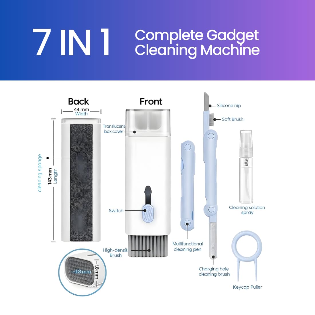 QUICLEAN Laptop Cleaner Kit -250ml with 7-in-1 Gadget Cleaning Machine & 350gsm Cloth for All Screen Cleaning | Machine Cleans,Mobile, Laptop, Keyboard, Earbuds & Lens |Cleaner Cloth for Large Screen