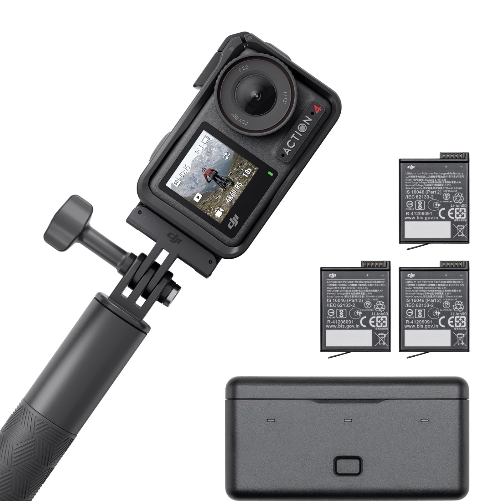 DJI Osmo Action 4 Standard Combo - 4K/120Fps Waterproof Action Digital Camera with A 1/1.3-Inch Sensor, 10-Bit & D-Log M Color Performance, Outdoor Digital Camera for Travel, Biking
