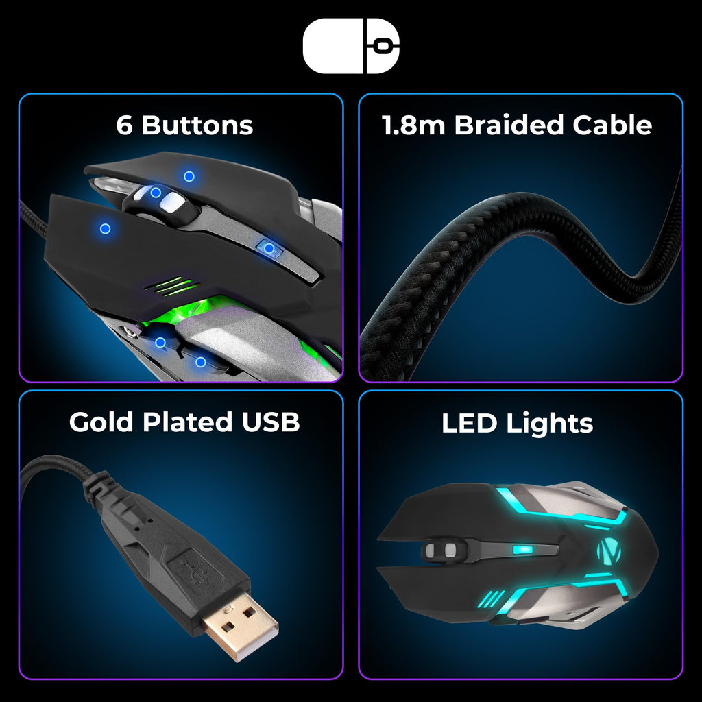 ZEBRONICS Optimus Gaming Keyboard & Mouse Combo, Braided Cable, Gold Plated USB, Upto 3600 DPI, 6 Buttons, High Resolution Sensor, Multicolor LED, Dedicated Macro Keys, 117 Keys (White)