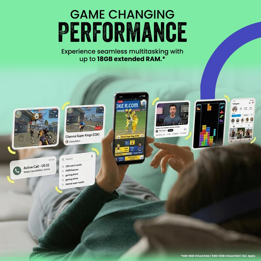 Tecno POP X 5G (Ripple Green, 6GB+128GB) | 6500mAh+45W Fast Charger | IP64 Pro | MIL-STD 810H Protection | Upto 18GB* RAM | Fastest 8X Network Speed* with URSP | 120Hz Smooth Display | 50MP Camera