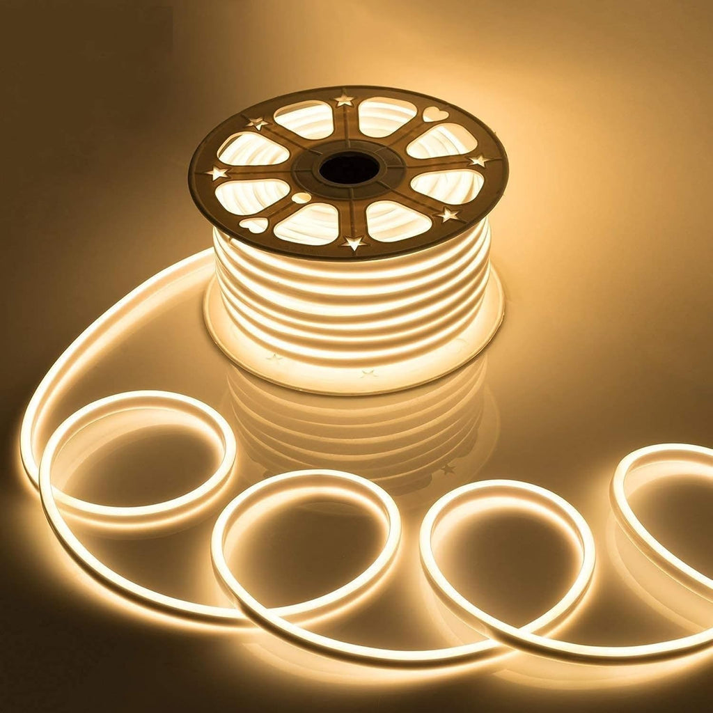 MoonlitDreams 2M Neon LED Strip Light 240 LEDs (120 LED/M) – 10mm Thick, 2X Bright, Direct Plug 220V No Adapter, Waterproof Flexible Rope Light for Home, Bedroom, Room Decor, DIY & Party (Warm White)
