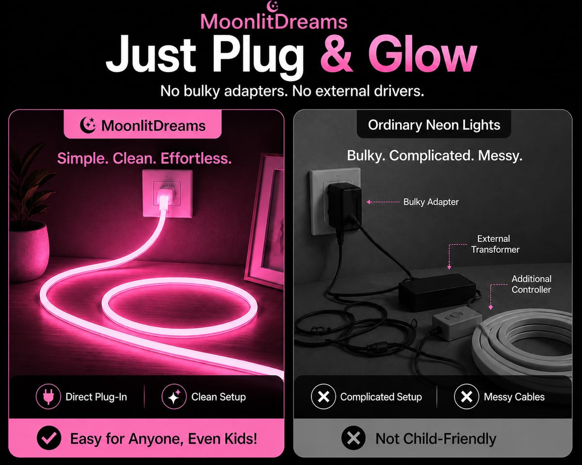 MoonlitDreams 2M Neon LED Strip Light 240 LEDs (120 LED/M) – 10mm Thick, 2X Bright, Direct Plug 220V No Adapter, Waterproof Flexible Rope Light for Home, Bedroom, Room Decor, DIY & Party (Warm White)