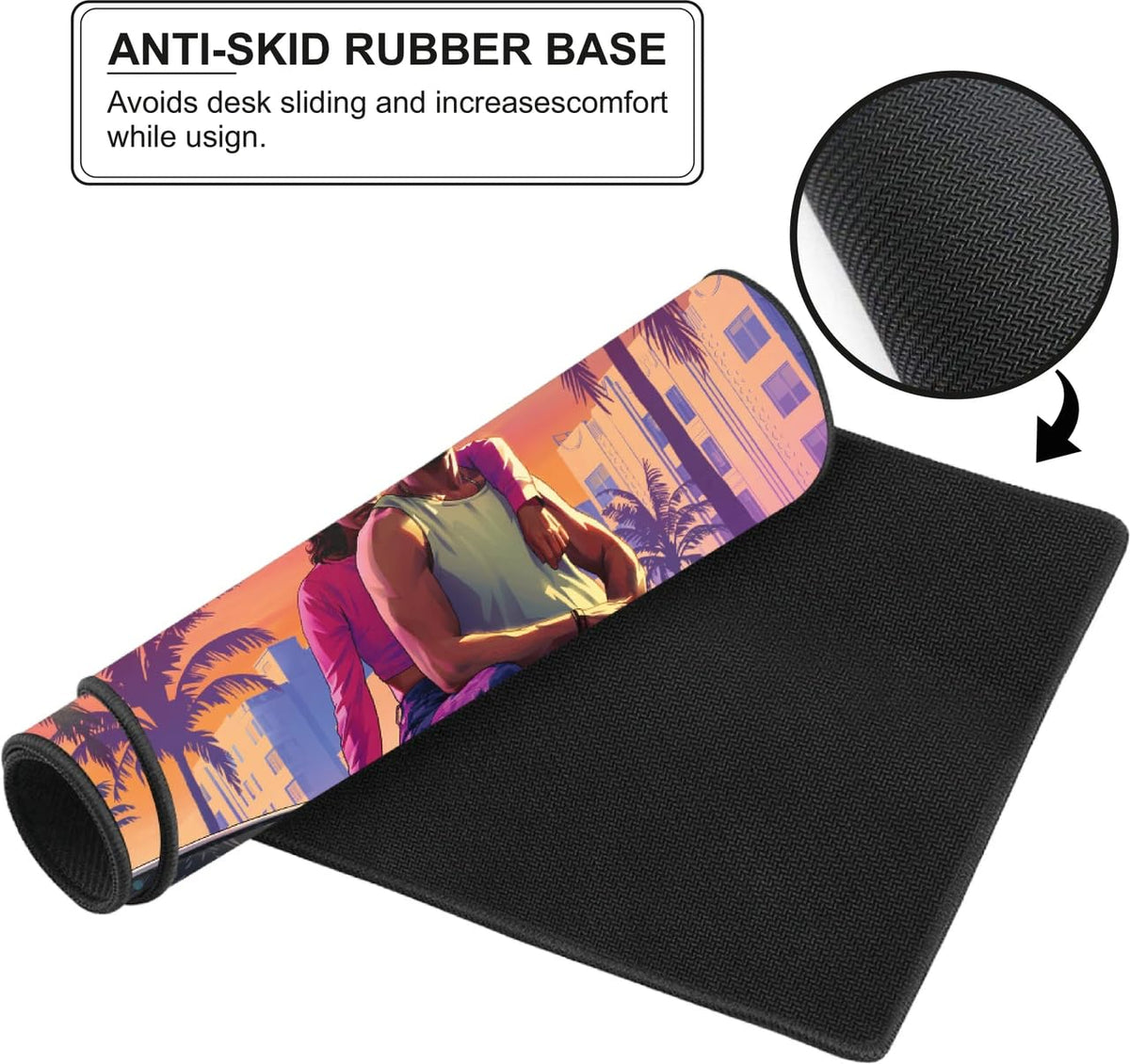 Black Minimalist Contour Line Gaming Mouse Pad, Large Desk Mat 58.5 x 28 cm, Extended Washable Mousepad, Desk Pad, 2mm Thick Non-Slip Rubber Base, Stitched Edges, Smooth Surface (Black/White)