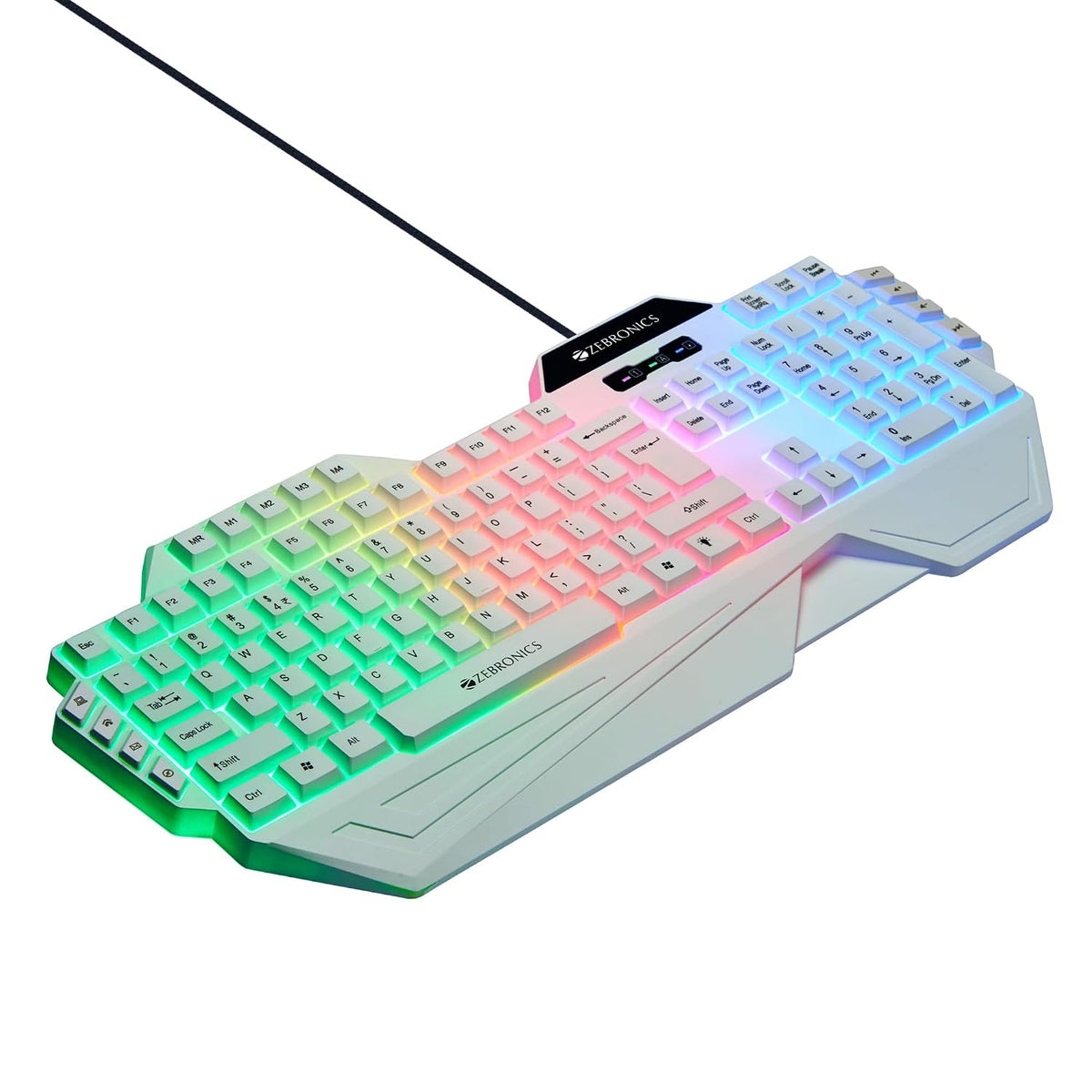 ZEBRONICS Optimus Gaming Keyboard & Mouse Combo, Braided Cable, Gold Plated USB, Upto 3600 DPI, 6 Buttons, High Resolution Sensor, Multicolor LED, Dedicated Macro Keys, 117 Keys (White)