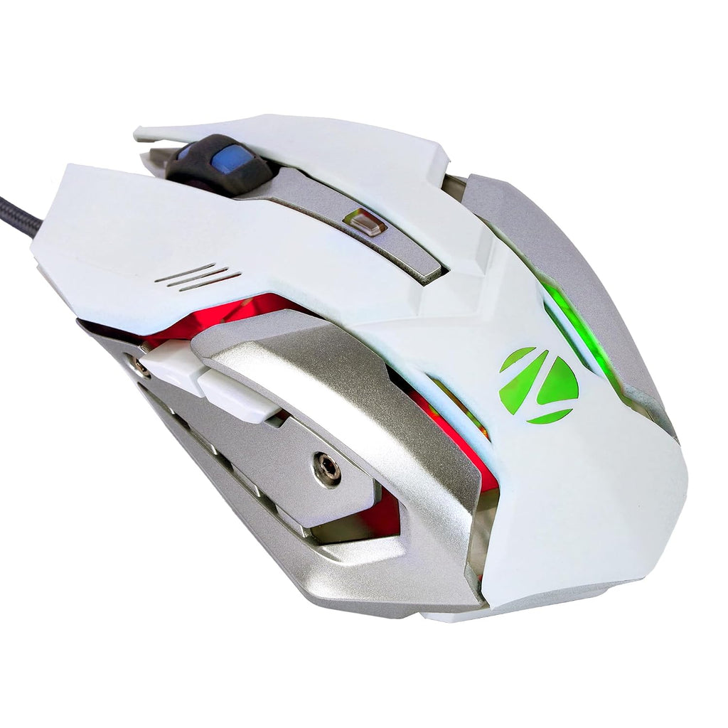 ZEBRONICS Optimus Gaming Keyboard & Mouse Combo, Braided Cable, Gold Plated USB, Upto 3600 DPI, 6 Buttons, High Resolution Sensor, Multicolor LED, Dedicated Macro Keys, 117 Keys (White)