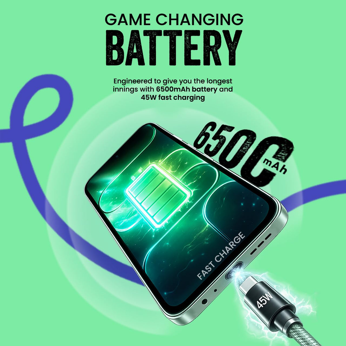 Tecno POP X 5G (Ripple Green, 6GB+128GB) | 6500mAh+45W Fast Charger | IP64 Pro | MIL-STD 810H Protection | Upto 18GB* RAM | Fastest 8X Network Speed* with URSP | 120Hz Smooth Display | 50MP Camera