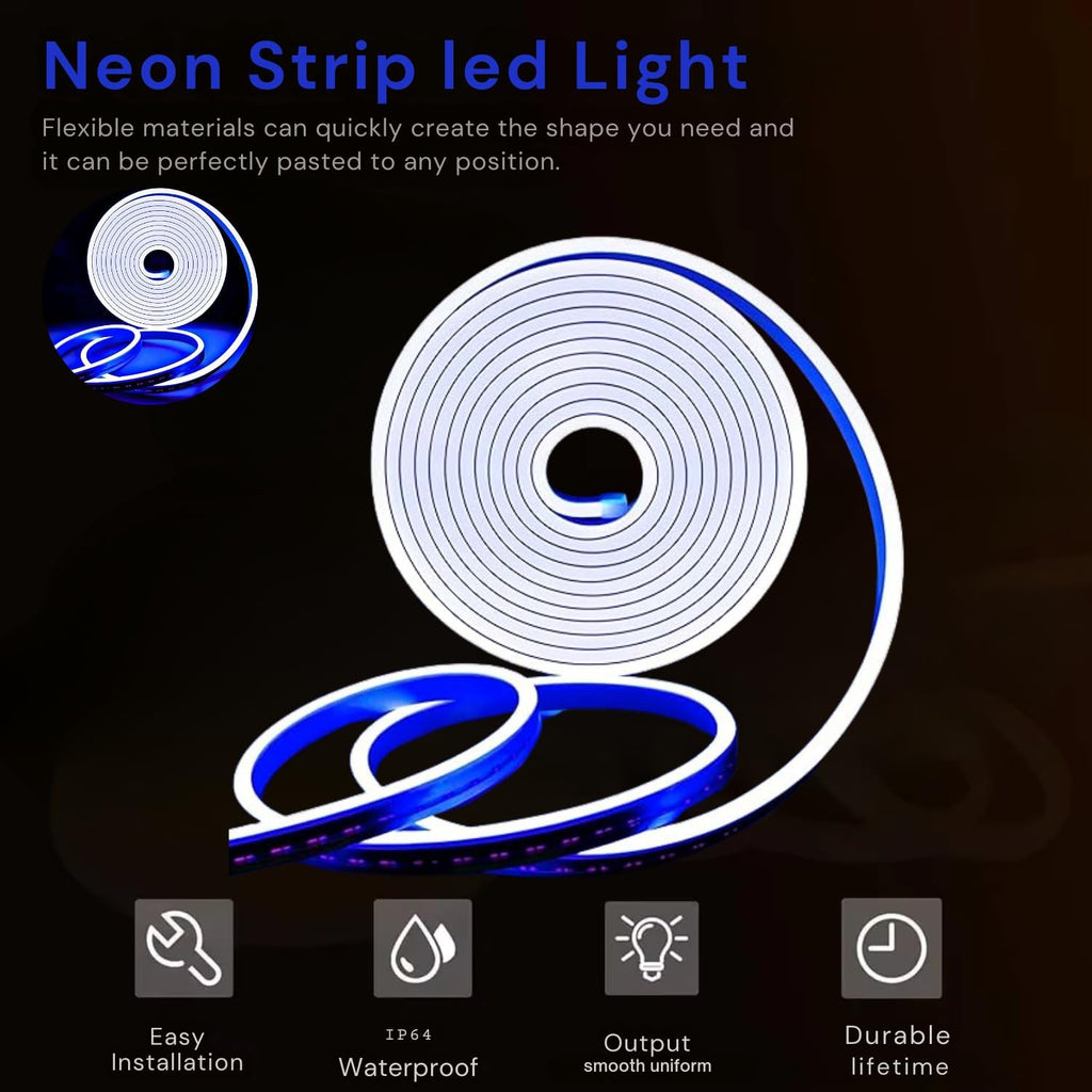 MoonlitDreams 2M Neon LED Strip Light 240 LEDs (120 LED/M) – 10mm Thick, 2X Bright, Direct Plug 220V No Adapter, Waterproof Flexible Rope Light for Home, Bedroom, Room Decor, DIY & Party (Warm White)