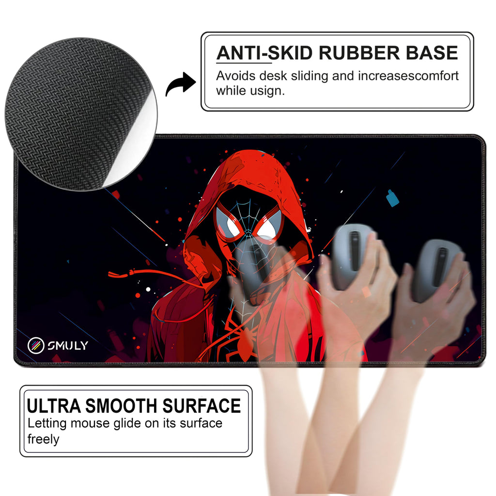 Black Minimalist Contour Line Gaming Mouse Pad, Large Desk Mat 58.5 x 28 cm, Extended Washable Mousepad, Desk Pad, 2mm Thick Non-Slip Rubber Base, Stitched Edges, Smooth Surface (Black/White)