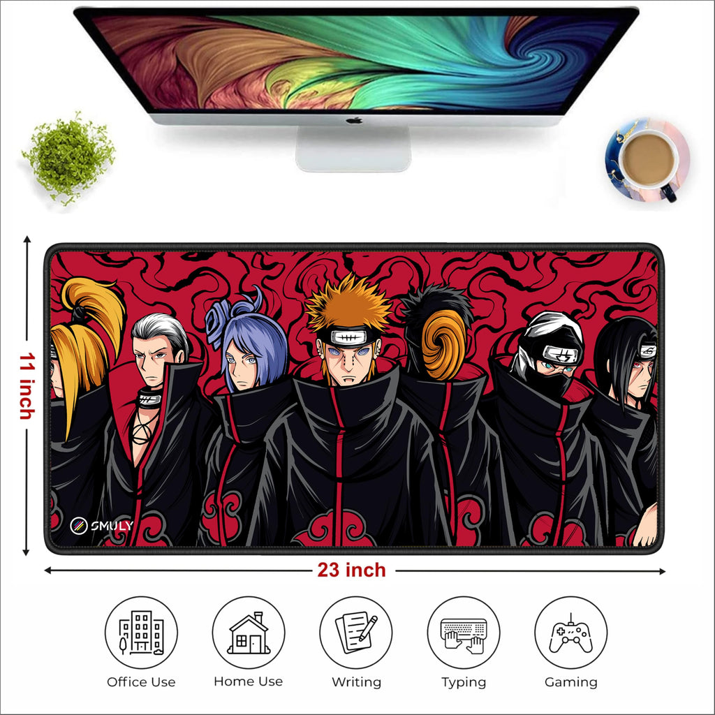 Black Minimalist Contour Line Gaming Mouse Pad, Large Desk Mat 58.5 x 28 cm, Extended Washable Mousepad, Desk Pad, 2mm Thick Non-Slip Rubber Base, Stitched Edges, Smooth Surface (Black/White)