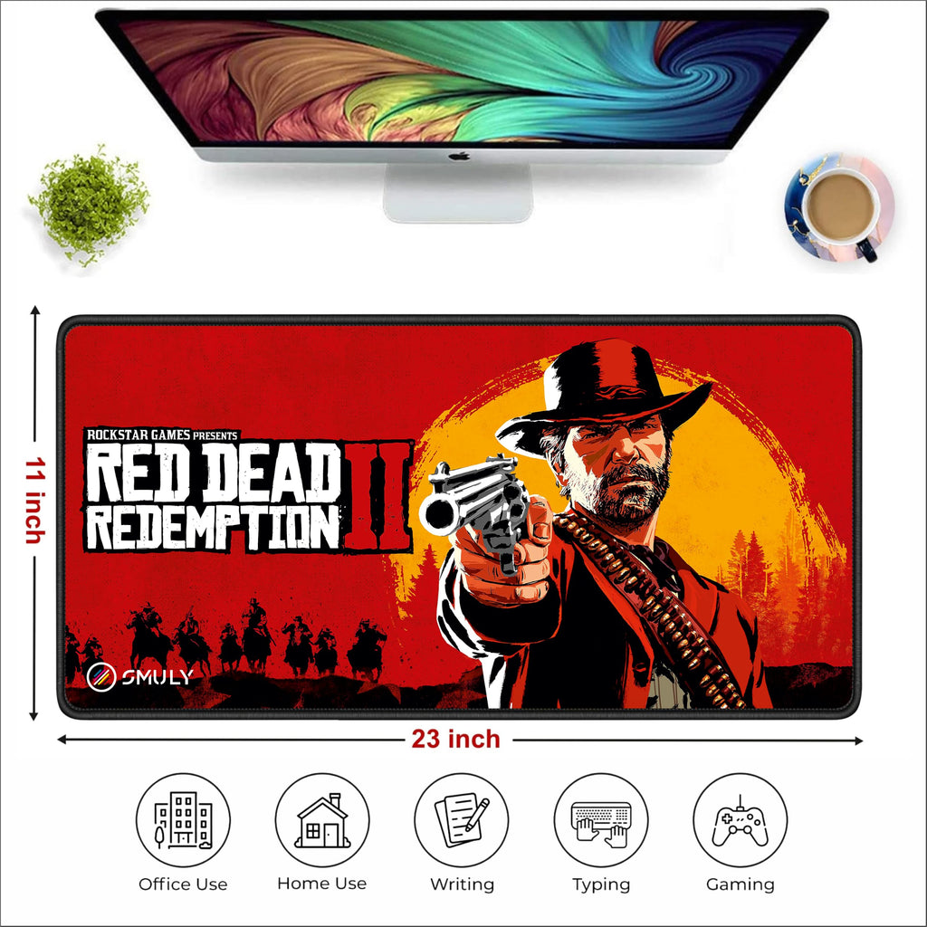 Black Minimalist Contour Line Gaming Mouse Pad, Large Desk Mat 58.5 x 28 cm, Extended Washable Mousepad, Desk Pad, 2mm Thick Non-Slip Rubber Base, Stitched Edges, Smooth Surface (Black/White)