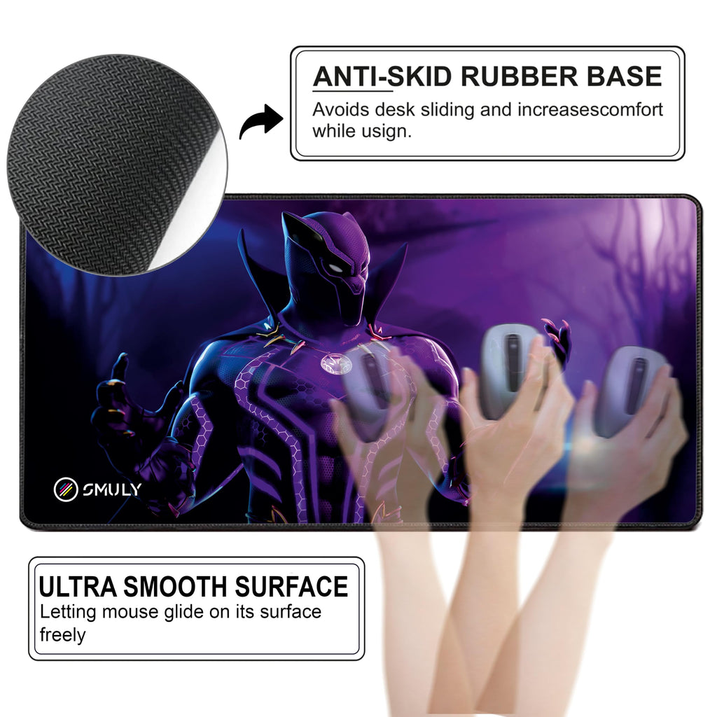 Black Minimalist Contour Line Gaming Mouse Pad, Large Desk Mat 58.5 x 28 cm, Extended Washable Mousepad, Desk Pad, 2mm Thick Non-Slip Rubber Base, Stitched Edges, Smooth Surface (Black/White)