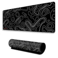 Black Minimalist Contour Line Gaming Mouse Pad, Large Desk Mat 58.5 x 28 cm, Extended Washable Mousepad, Desk Pad, 2mm Thick Non-Slip Rubber Base, Stitched Edges, Smooth Surface (Black/White)