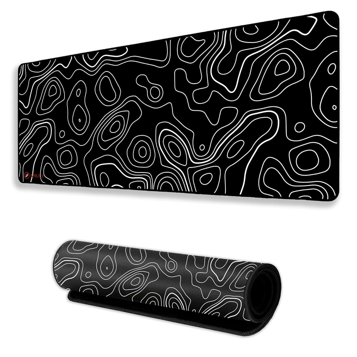 Black Minimalist Contour Line Gaming Mouse Pad, Large Desk Mat 58.5 x 28 cm, Extended Washable Mousepad, Desk Pad, 2mm Thick Non-Slip Rubber Base, Stitched Edges, Smooth Surface (Black/White)