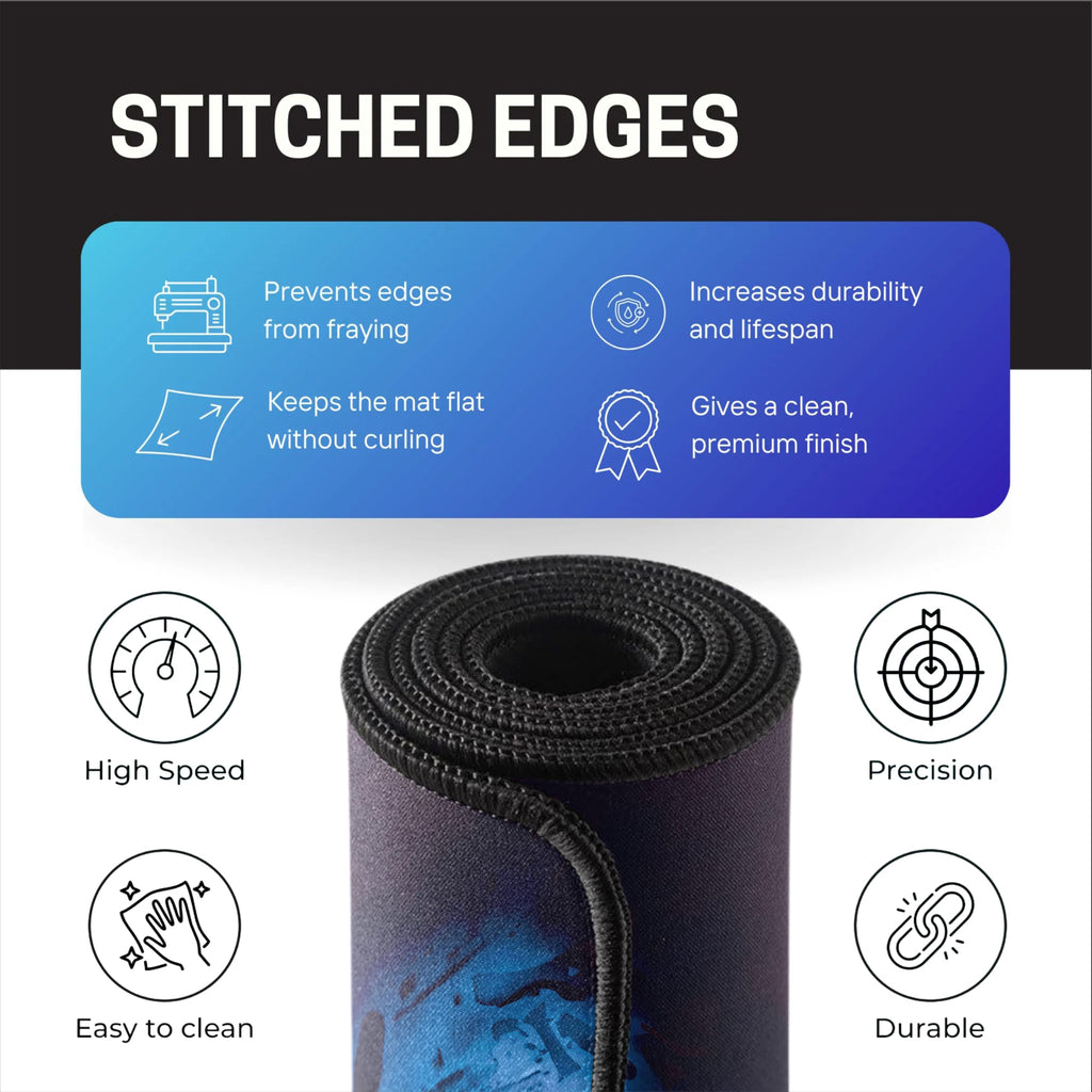 Black Minimalist Contour Line Gaming Mouse Pad, Large Desk Mat 58.5 x 28 cm, Extended Washable Mousepad, Desk Pad, 2mm Thick Non-Slip Rubber Base, Stitched Edges, Smooth Surface (Black/White)