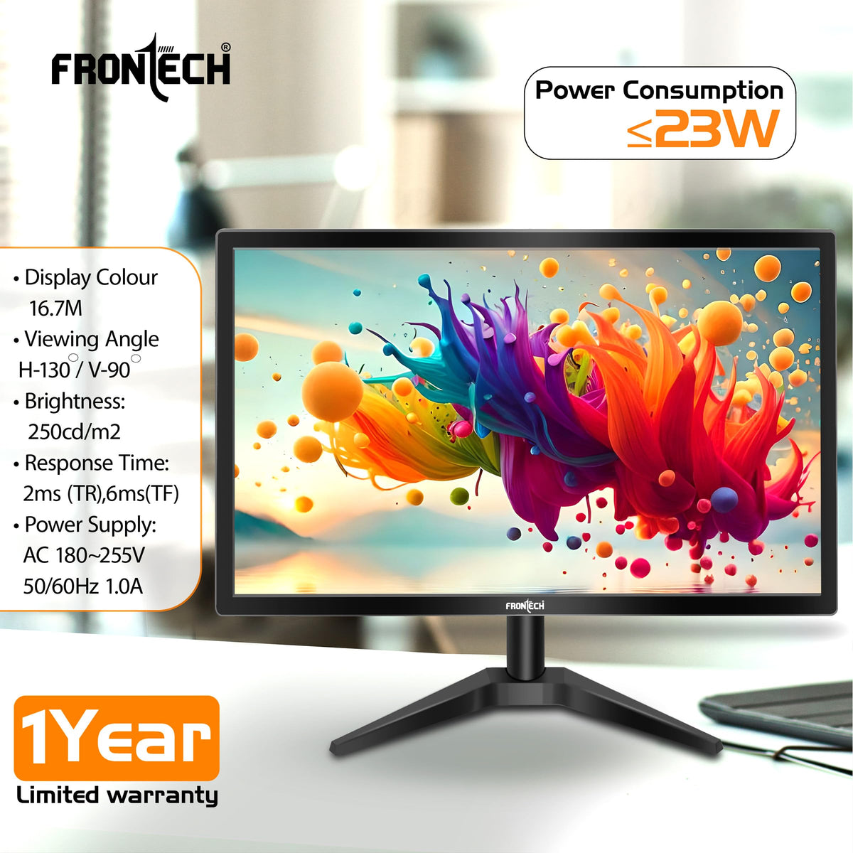 FRONTECH (54.61cm, LED, FHD 1920x1080,100Hz, White, 3500R Curved, Bezel Less Design, HDMI & VGA Ports Monitor (MON-0079C)
