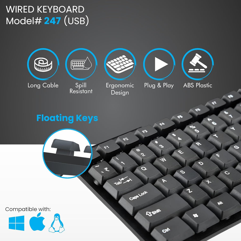 Prodot 5-in-1 Wired Combo Pack | Wired Keyboard + Comfy Optical Mouse + 4 in1 Port USB Hub + Type C OTG + Anti-Slip Mouse Pad | for Laptop/Desktop/Windows