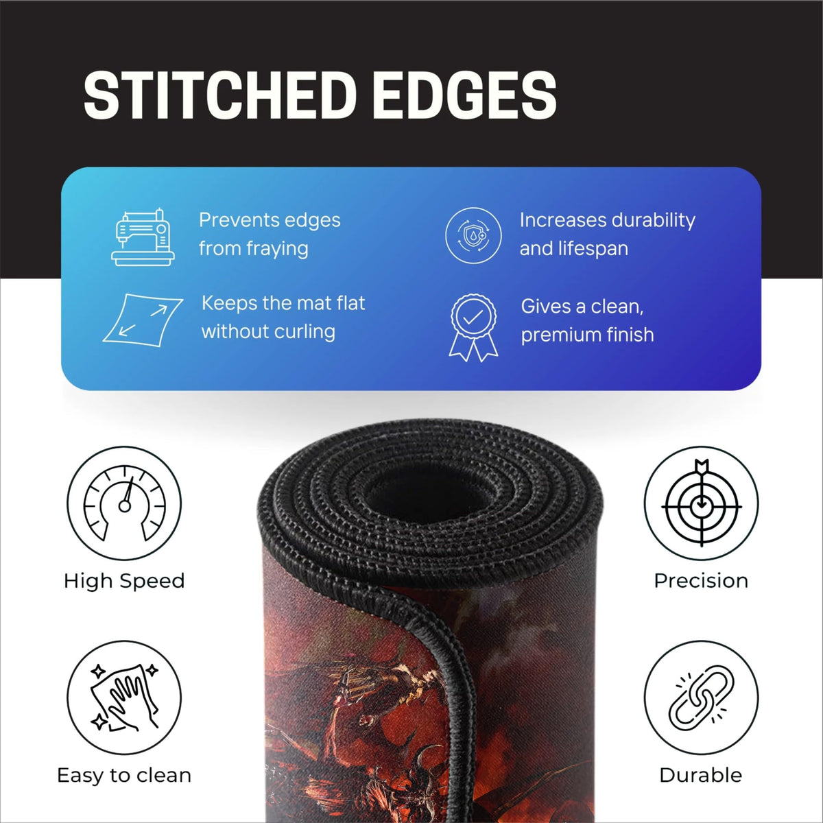 Black Minimalist Contour Line Gaming Mouse Pad, Large Desk Mat 58.5 x 28 cm, Extended Washable Mousepad, Desk Pad, 2mm Thick Non-Slip Rubber Base, Stitched Edges, Smooth Surface (Black/White)