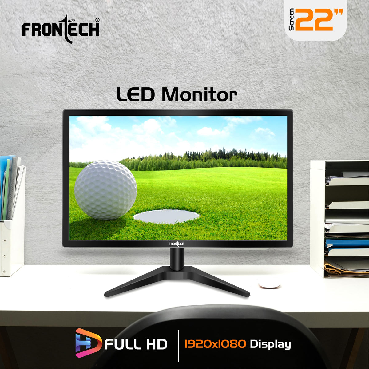 FRONTECH (54.61cm, LED, FHD 1920x1080,100Hz, White, 3500R Curved, Bezel Less Design, HDMI & VGA Ports Monitor (MON-0079C)