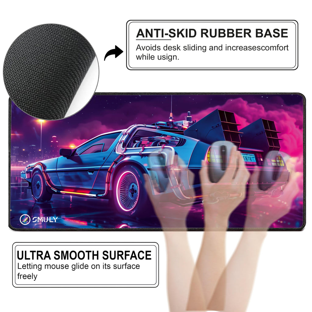 Black Minimalist Contour Line Gaming Mouse Pad, Large Desk Mat 58.5 x 28 cm, Extended Washable Mousepad, Desk Pad, 2mm Thick Non-Slip Rubber Base, Stitched Edges, Smooth Surface (Black/White)