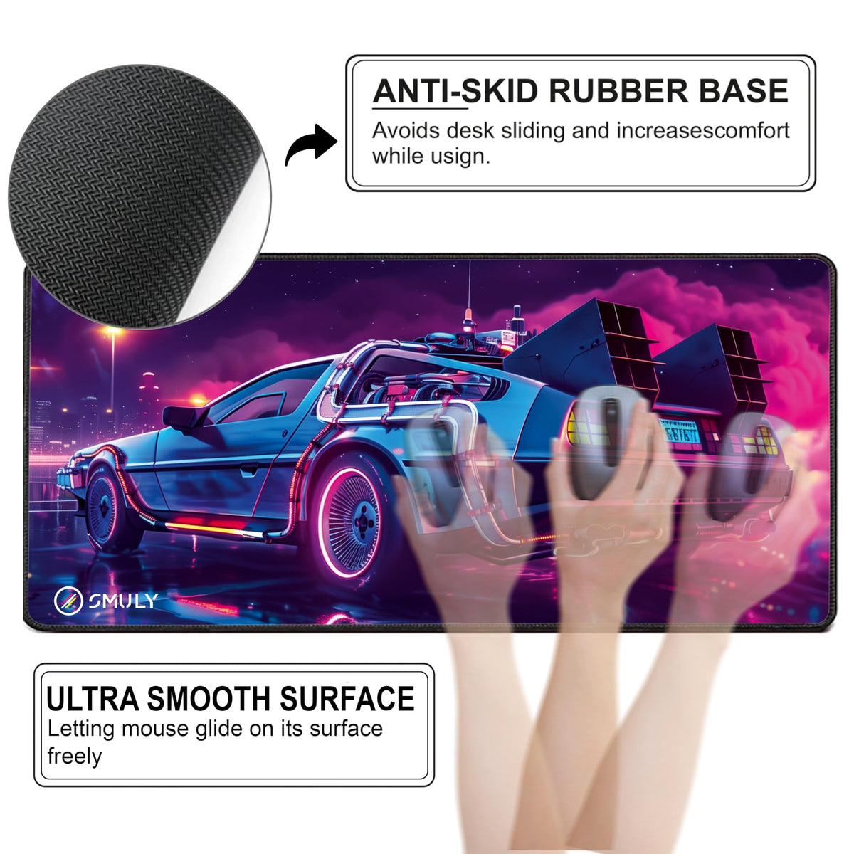 Black Minimalist Contour Line Gaming Mouse Pad, Large Desk Mat 58.5 x 28 cm, Extended Washable Mousepad, Desk Pad, 2mm Thick Non-Slip Rubber Base, Stitched Edges, Smooth Surface (Black/White)