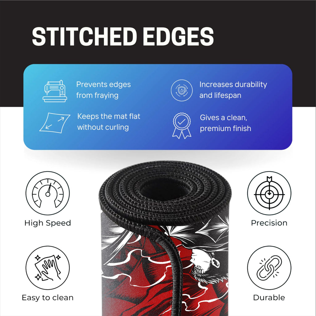 Black Minimalist Contour Line Gaming Mouse Pad, Large Desk Mat 58.5 x 28 cm, Extended Washable Mousepad, Desk Pad, 2mm Thick Non-Slip Rubber Base, Stitched Edges, Smooth Surface (Black/White)