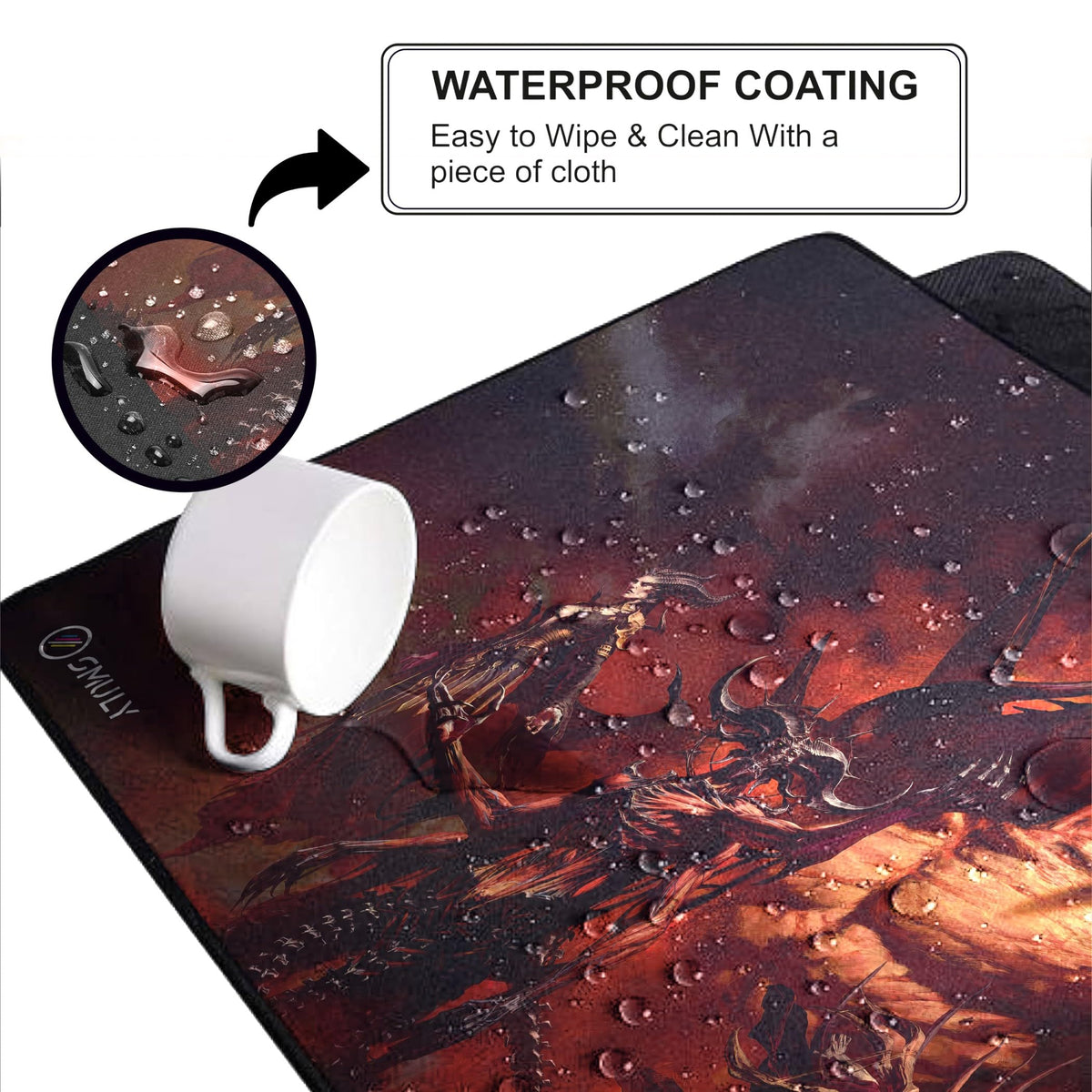 Black Minimalist Contour Line Gaming Mouse Pad, Large Desk Mat 58.5 x 28 cm, Extended Washable Mousepad, Desk Pad, 2mm Thick Non-Slip Rubber Base, Stitched Edges, Smooth Surface (Black/White)