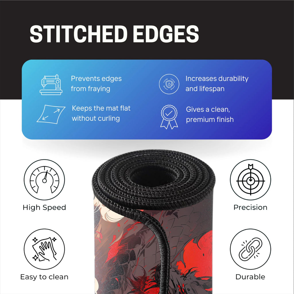 Black Minimalist Contour Line Gaming Mouse Pad, Large Desk Mat 58.5 x 28 cm, Extended Washable Mousepad, Desk Pad, 2mm Thick Non-Slip Rubber Base, Stitched Edges, Smooth Surface (Black/White)