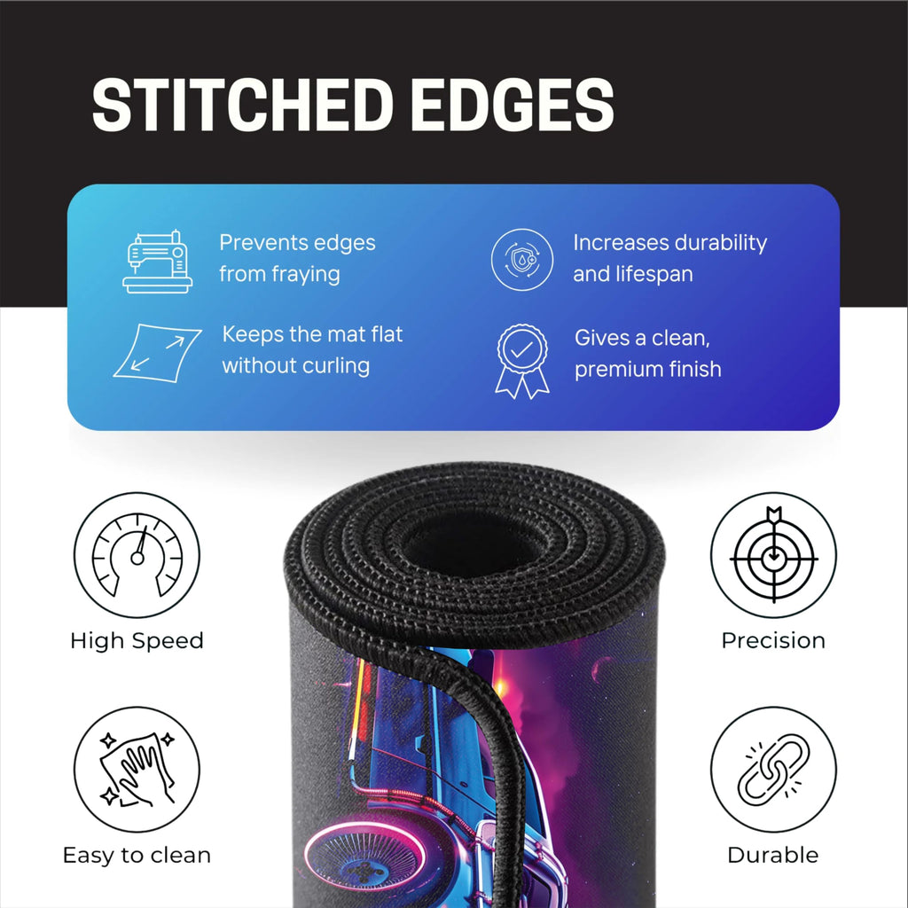 Black Minimalist Contour Line Gaming Mouse Pad, Large Desk Mat 58.5 x 28 cm, Extended Washable Mousepad, Desk Pad, 2mm Thick Non-Slip Rubber Base, Stitched Edges, Smooth Surface (Black/White)