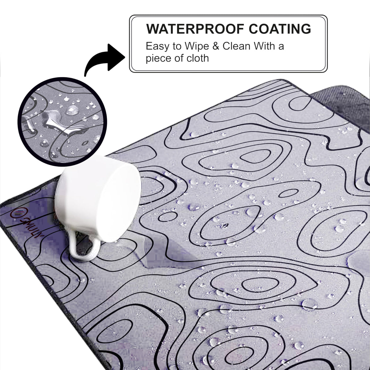 Black Minimalist Contour Line Gaming Mouse Pad, Large Desk Mat 58.5 x 28 cm, Extended Washable Mousepad, Desk Pad, 2mm Thick Non-Slip Rubber Base, Stitched Edges, Smooth Surface (Black/White)