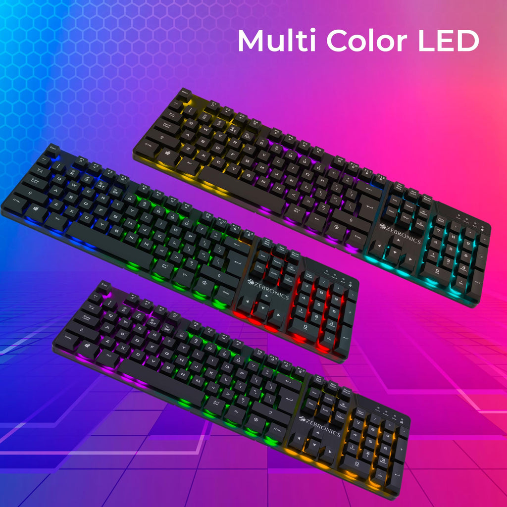 ZEBRONICS Optimus Gaming Keyboard & Mouse Combo, Braided Cable, Gold Plated USB, Upto 3600 DPI, 6 Buttons, High Resolution Sensor, Multicolor LED, Dedicated Macro Keys, 117 Keys (White)