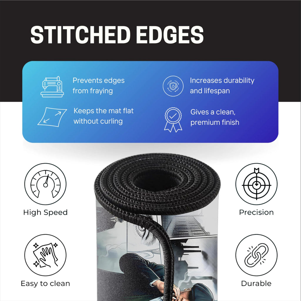 Black Minimalist Contour Line Gaming Mouse Pad, Large Desk Mat 58.5 x 28 cm, Extended Washable Mousepad, Desk Pad, 2mm Thick Non-Slip Rubber Base, Stitched Edges, Smooth Surface (Black/White)