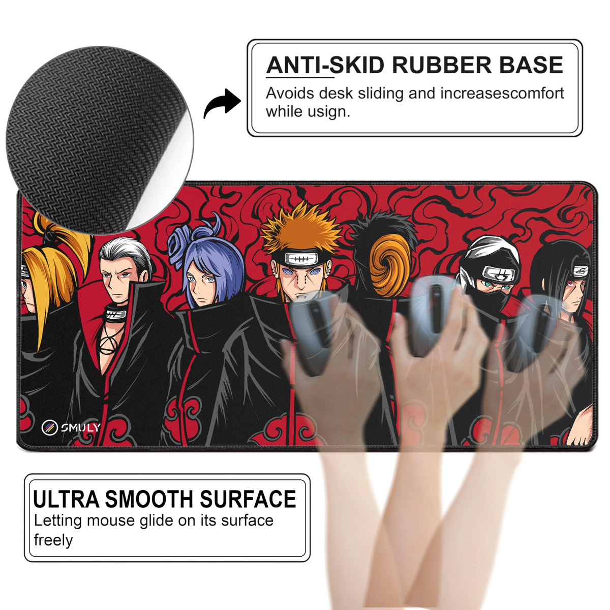 Black Minimalist Contour Line Gaming Mouse Pad, Large Desk Mat 58.5 x 28 cm, Extended Washable Mousepad, Desk Pad, 2mm Thick Non-Slip Rubber Base, Stitched Edges, Smooth Surface (Black/White)