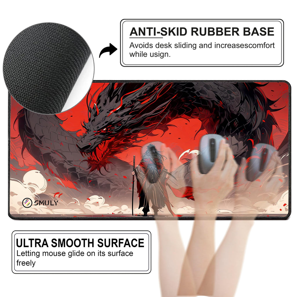 Black Minimalist Contour Line Gaming Mouse Pad, Large Desk Mat 58.5 x 28 cm, Extended Washable Mousepad, Desk Pad, 2mm Thick Non-Slip Rubber Base, Stitched Edges, Smooth Surface (Black/White)