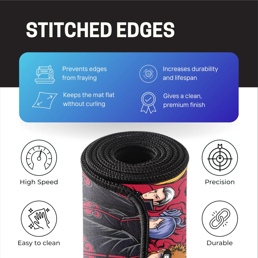 Black Minimalist Contour Line Gaming Mouse Pad, Large Desk Mat 58.5 x 28 cm, Extended Washable Mousepad, Desk Pad, 2mm Thick Non-Slip Rubber Base, Stitched Edges, Smooth Surface (Black/White)