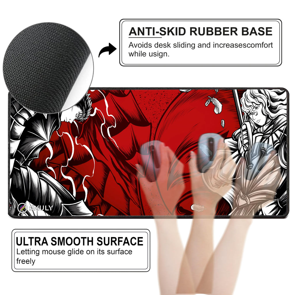 Black Minimalist Contour Line Gaming Mouse Pad, Large Desk Mat 58.5 x 28 cm, Extended Washable Mousepad, Desk Pad, 2mm Thick Non-Slip Rubber Base, Stitched Edges, Smooth Surface (Black/White)