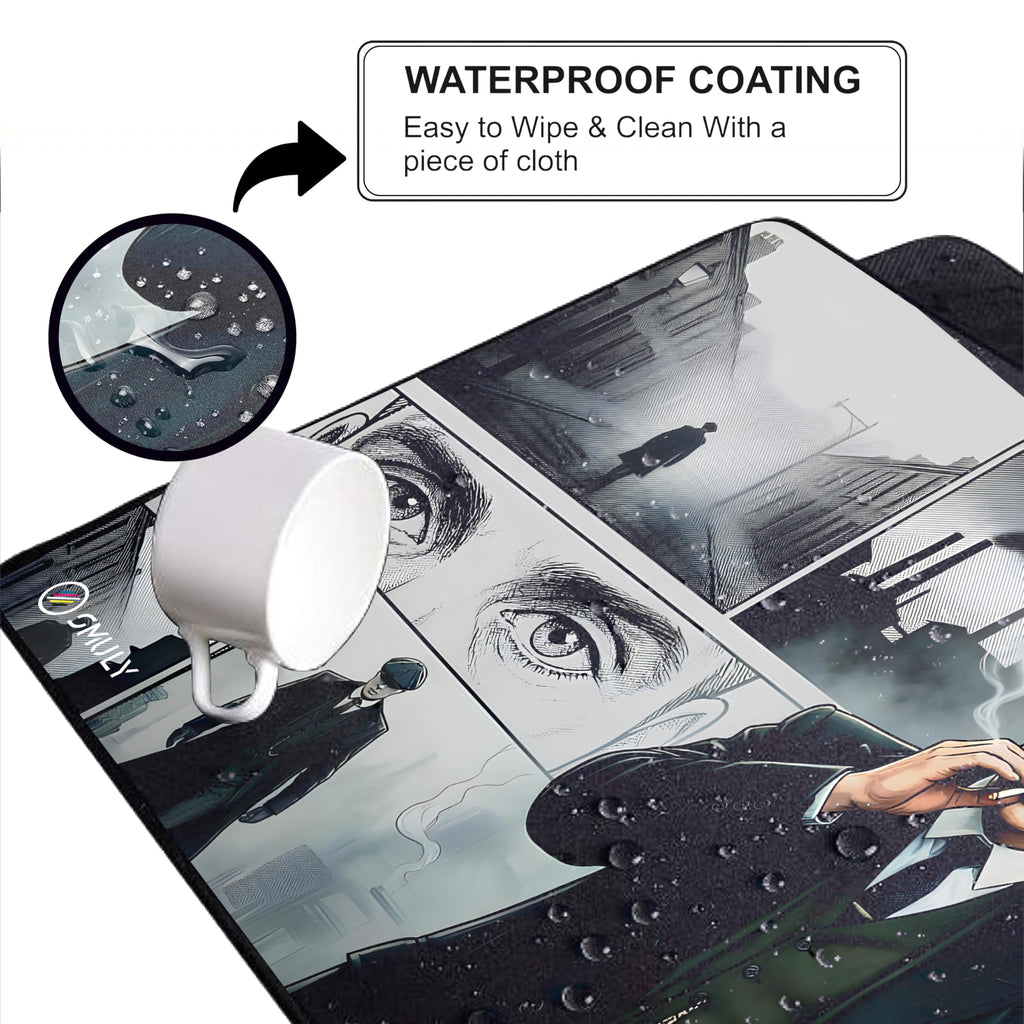 Black Minimalist Contour Line Gaming Mouse Pad, Large Desk Mat 58.5 x 28 cm, Extended Washable Mousepad, Desk Pad, 2mm Thick Non-Slip Rubber Base, Stitched Edges, Smooth Surface (Black/White)