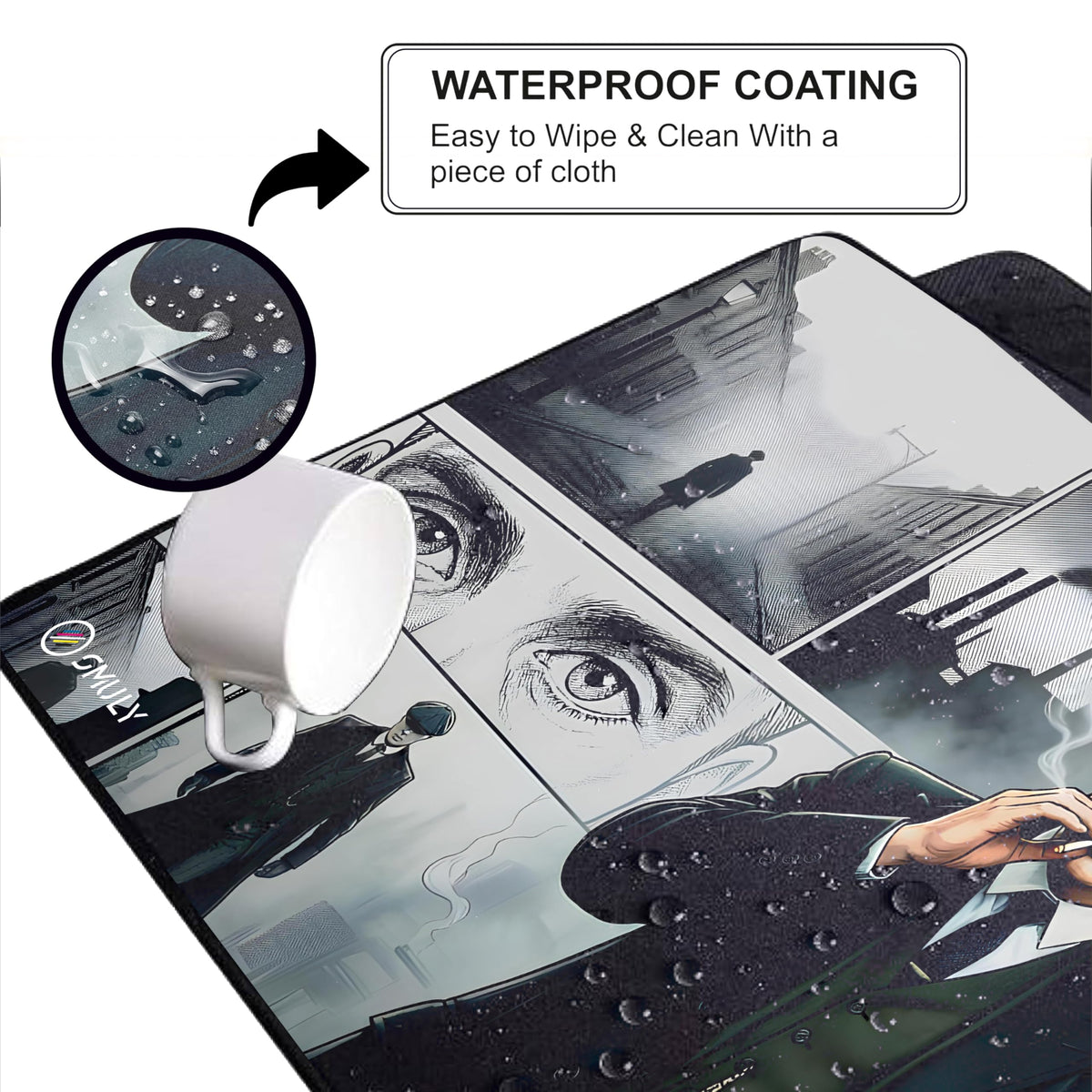 Black Minimalist Contour Line Gaming Mouse Pad, Large Desk Mat 58.5 x 28 cm, Extended Washable Mousepad, Desk Pad, 2mm Thick Non-Slip Rubber Base, Stitched Edges, Smooth Surface (Black/White)