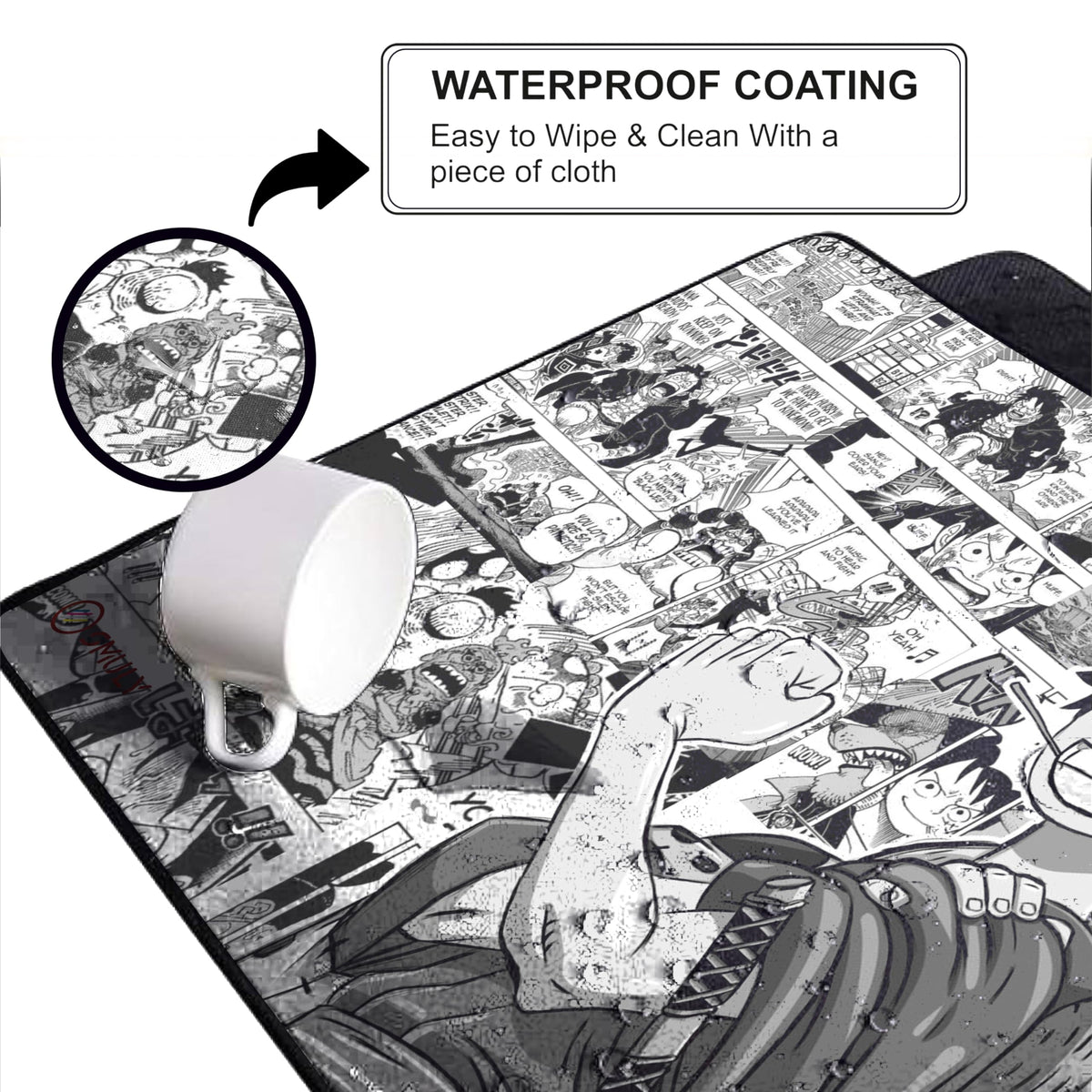 Black Minimalist Contour Line Gaming Mouse Pad, Large Desk Mat 58.5 x 28 cm, Extended Washable Mousepad, Desk Pad, 2mm Thick Non-Slip Rubber Base, Stitched Edges, Smooth Surface (Black/White)